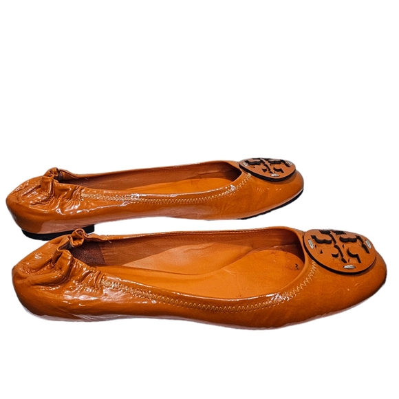 Tory Burch Shoes - TORY BURCH Reva Tumbled Patent Grain Orange Leather Ballerina Flats sz 8